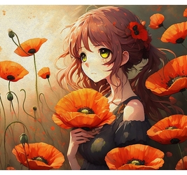  Алмазная мозаика (блест.) 17х22 см, (19цв) Девочка в маках