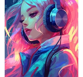 Алмазная мозаика 20х20 см, (24цв) Девочка в наушниках