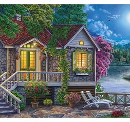 Алмазная мозаика 22х32  30цв. Дом у ночного озера