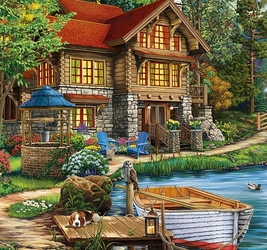 Алмазная мозайка квадратная 22x32(24 цв.) Домик у озера