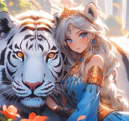 Алмазная мозаика 30х40 см,(30цв) Девушка и белый тигр