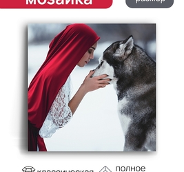  Алмазная мозаика 30х30см,  (24цв) Девушка и хаски