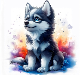 Холст с красками 20х20 см по номерам(16 цв. малыш хаски