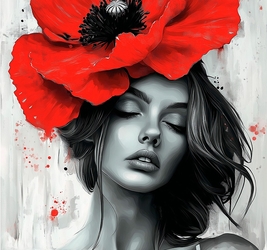 Холст с красками 30x40 см по номерам(30 цв.) Девушка с красным маком