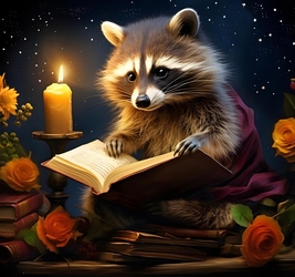 Алмазная мозаика 30х40 см,(30цв) Енотик с книгой