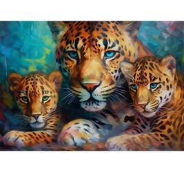  Алмазная мозаика (класс.) 30х40 см, Семейство леопардов